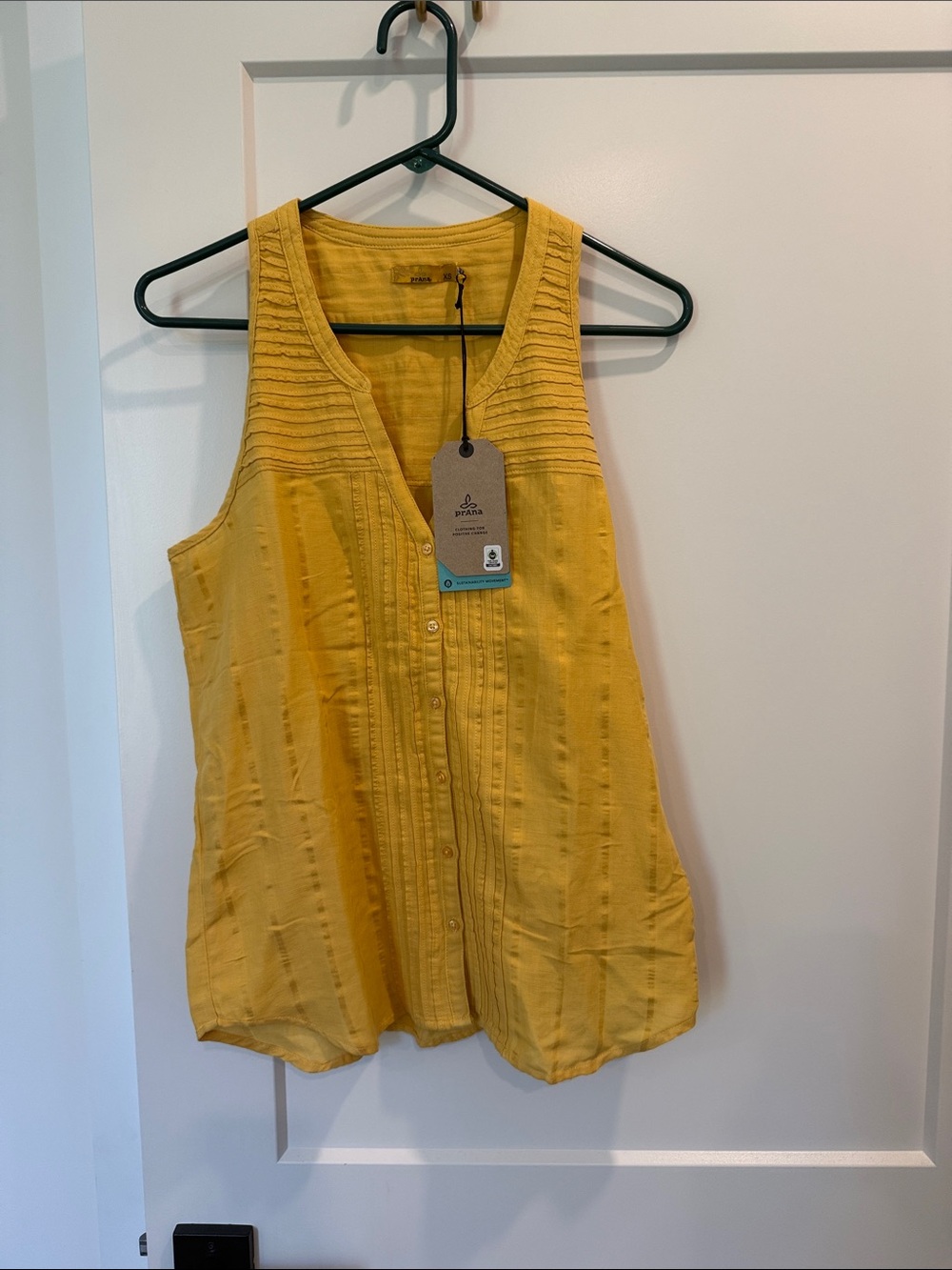 Prana Women's Sunny Yellow Pintuck Button Front Tank